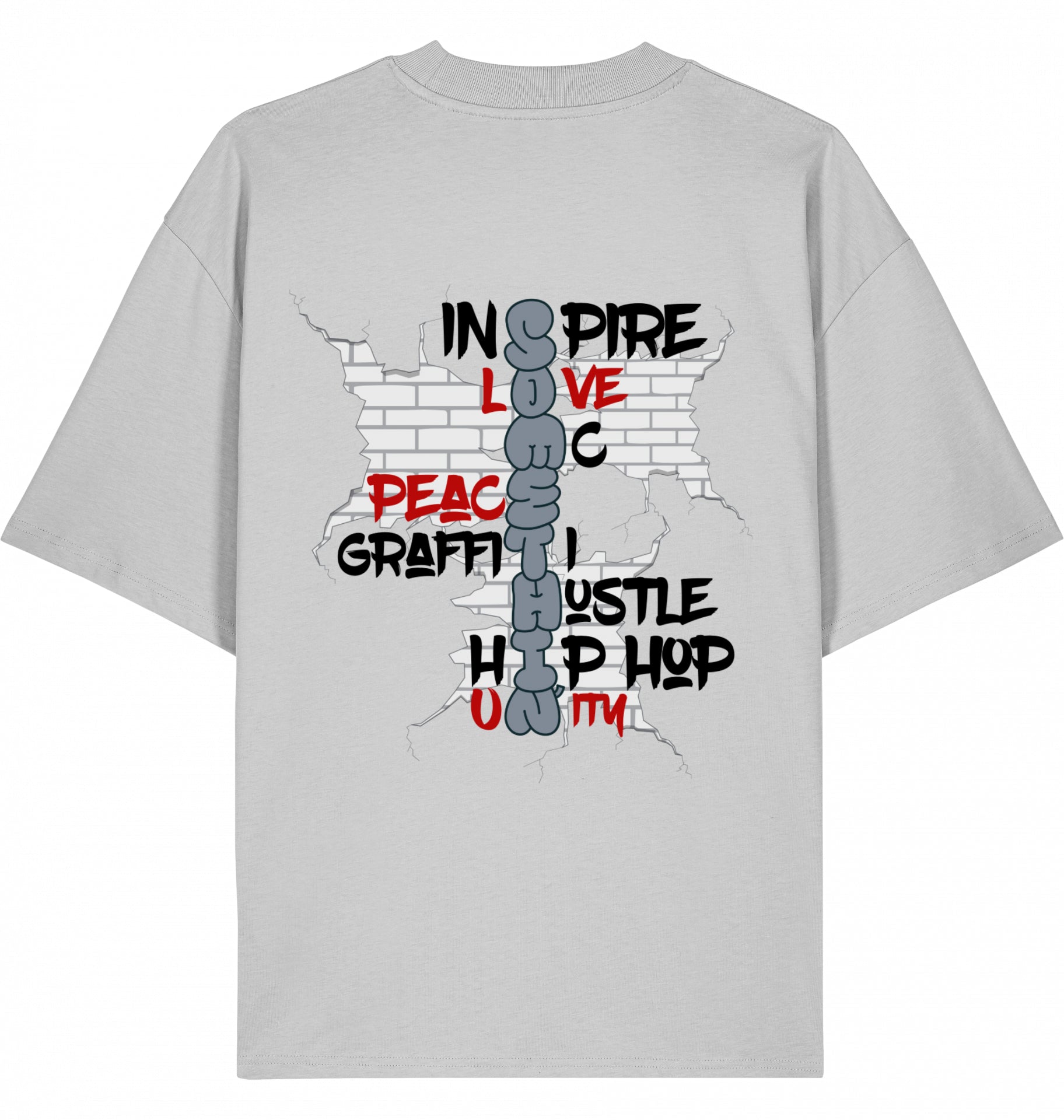 Streetwear Hip Hop Brickwall Hustle Oversized Graffiti Tee Back White