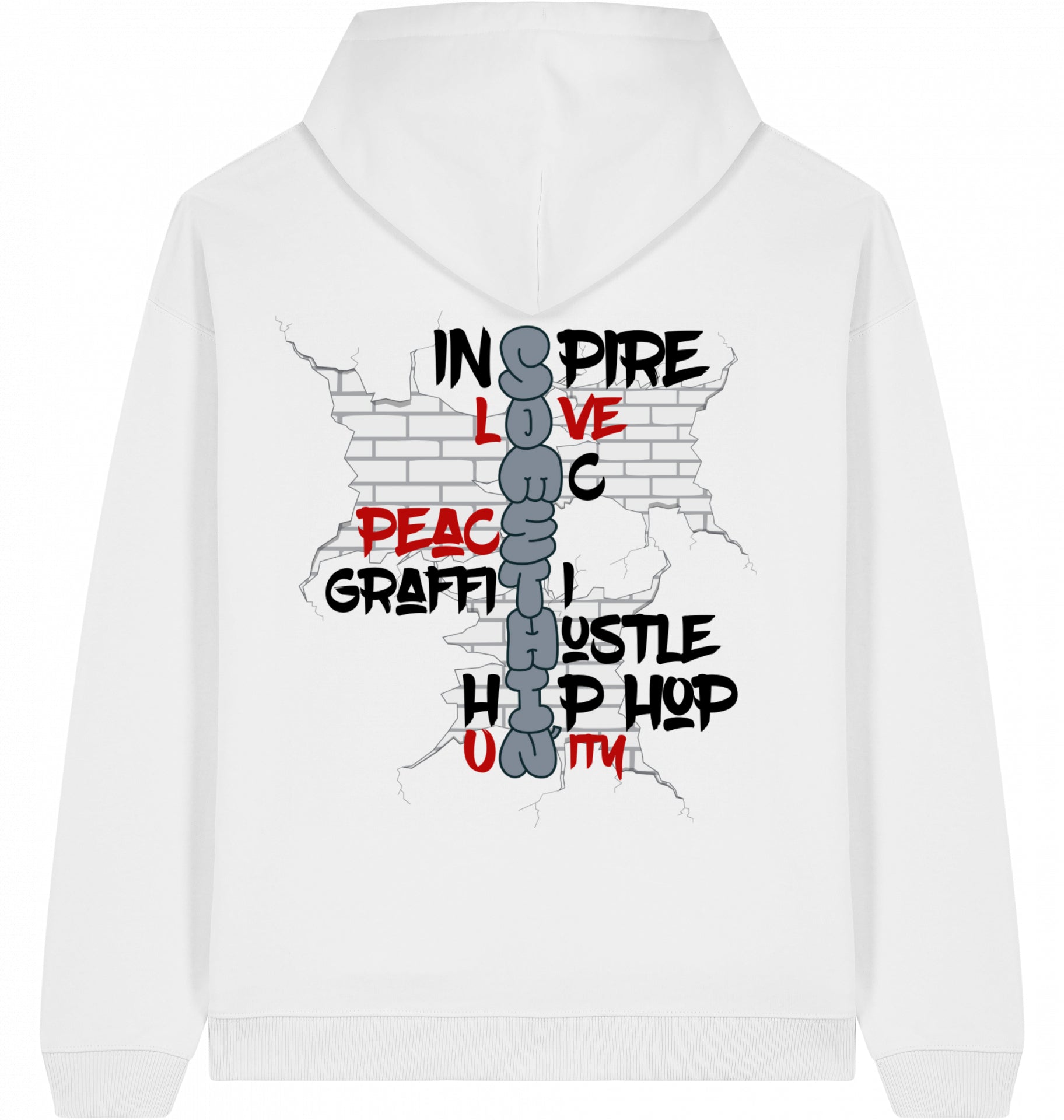 Streetwear Hip-Hop Hoodie Brickwall Hustle White Back