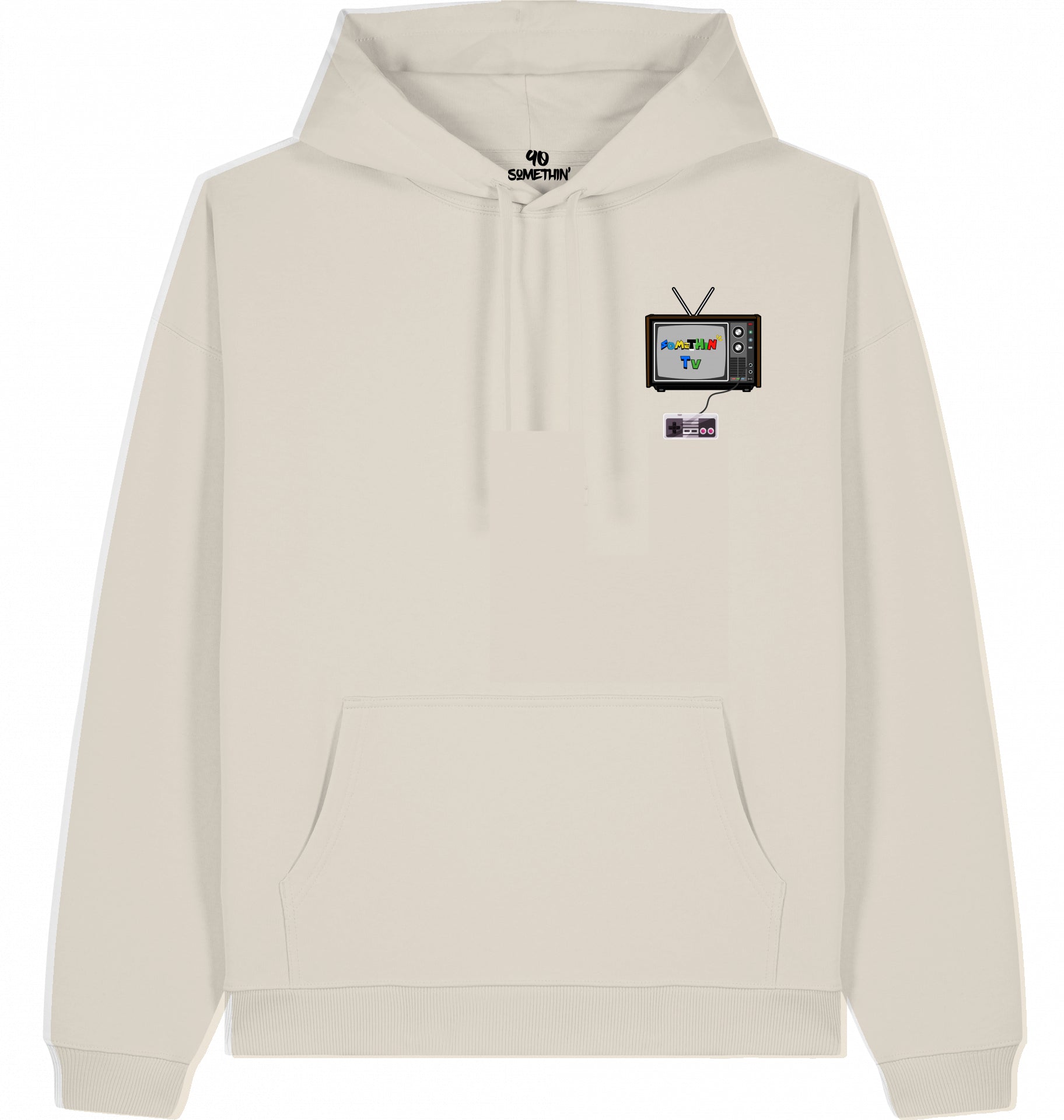 Streetwear Hip-Hop Hoodie Somethin` TV Cream Front