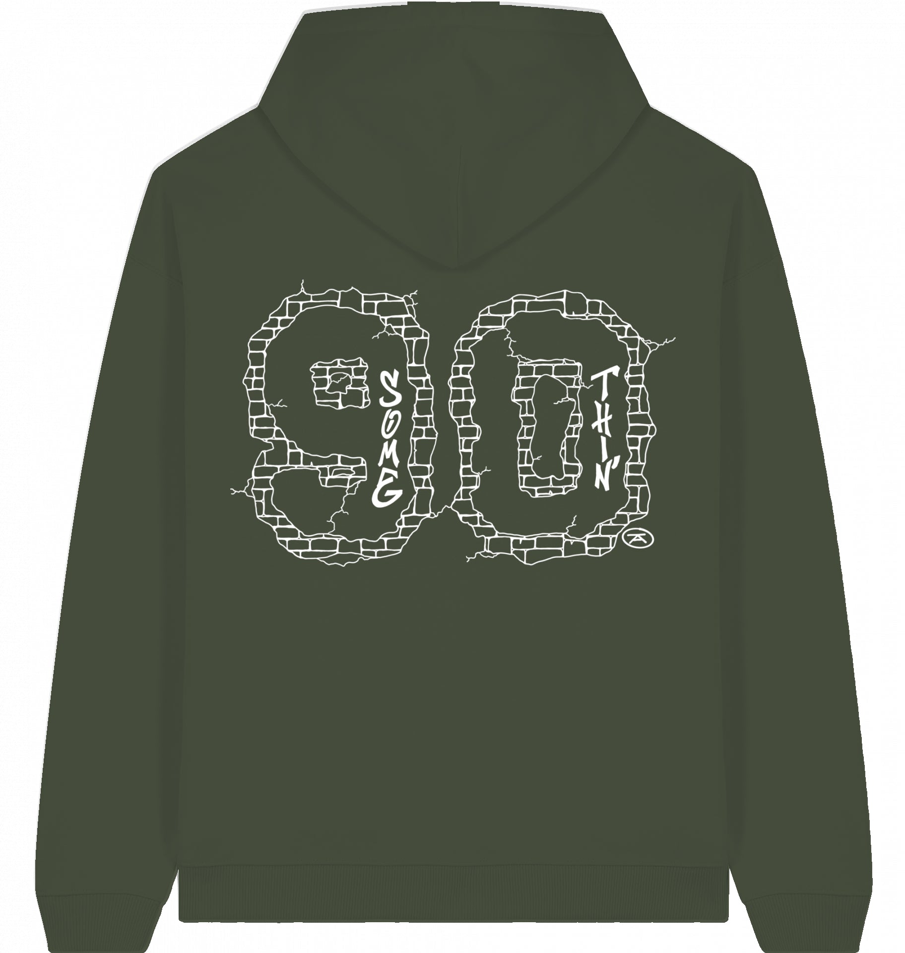 Streetwear Hip-Hop Hoodie Concrete 90 Khaki, White  Logo  Back