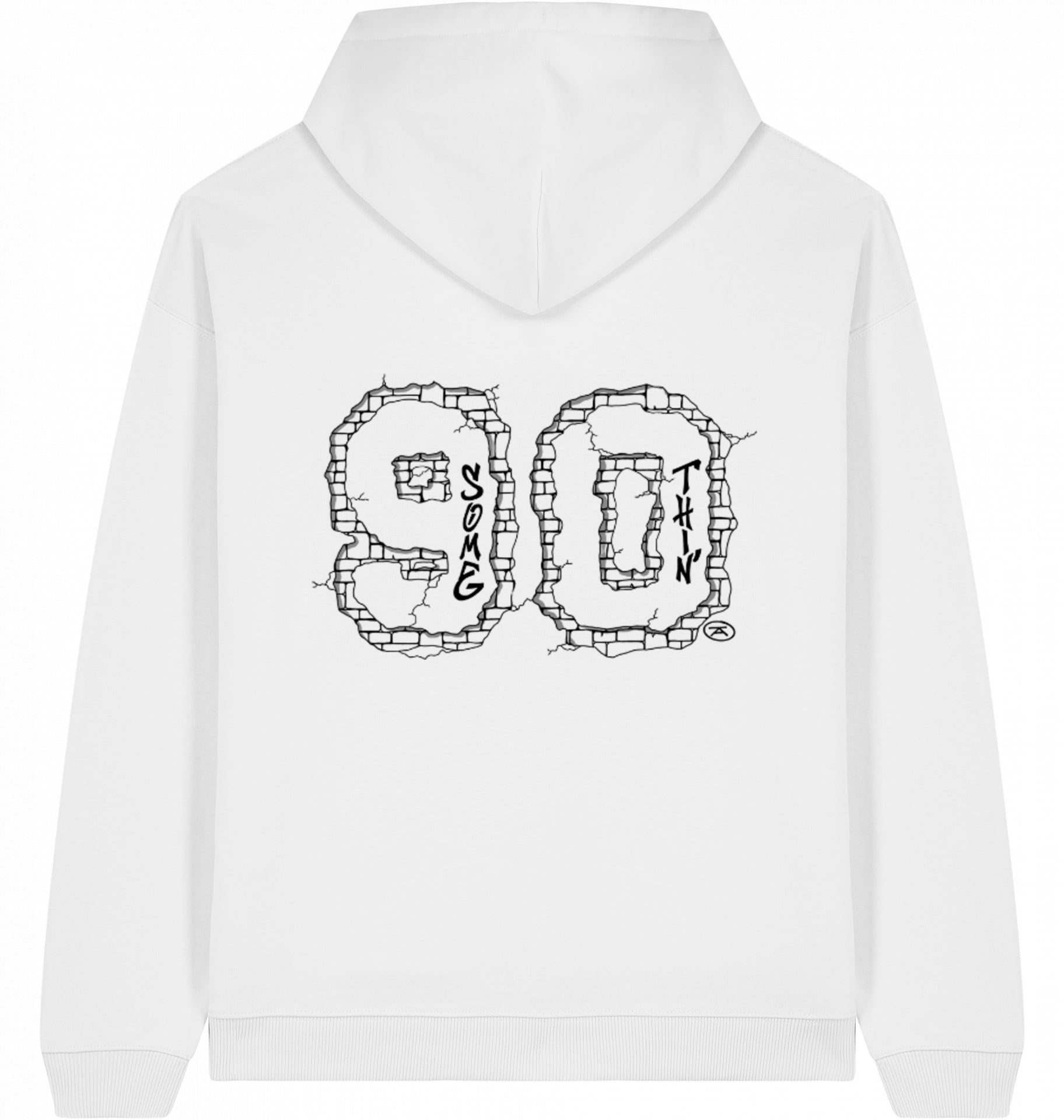 Streetwear Hip-Hop Hoodie Concrete 90 White , Black  Logo  Back