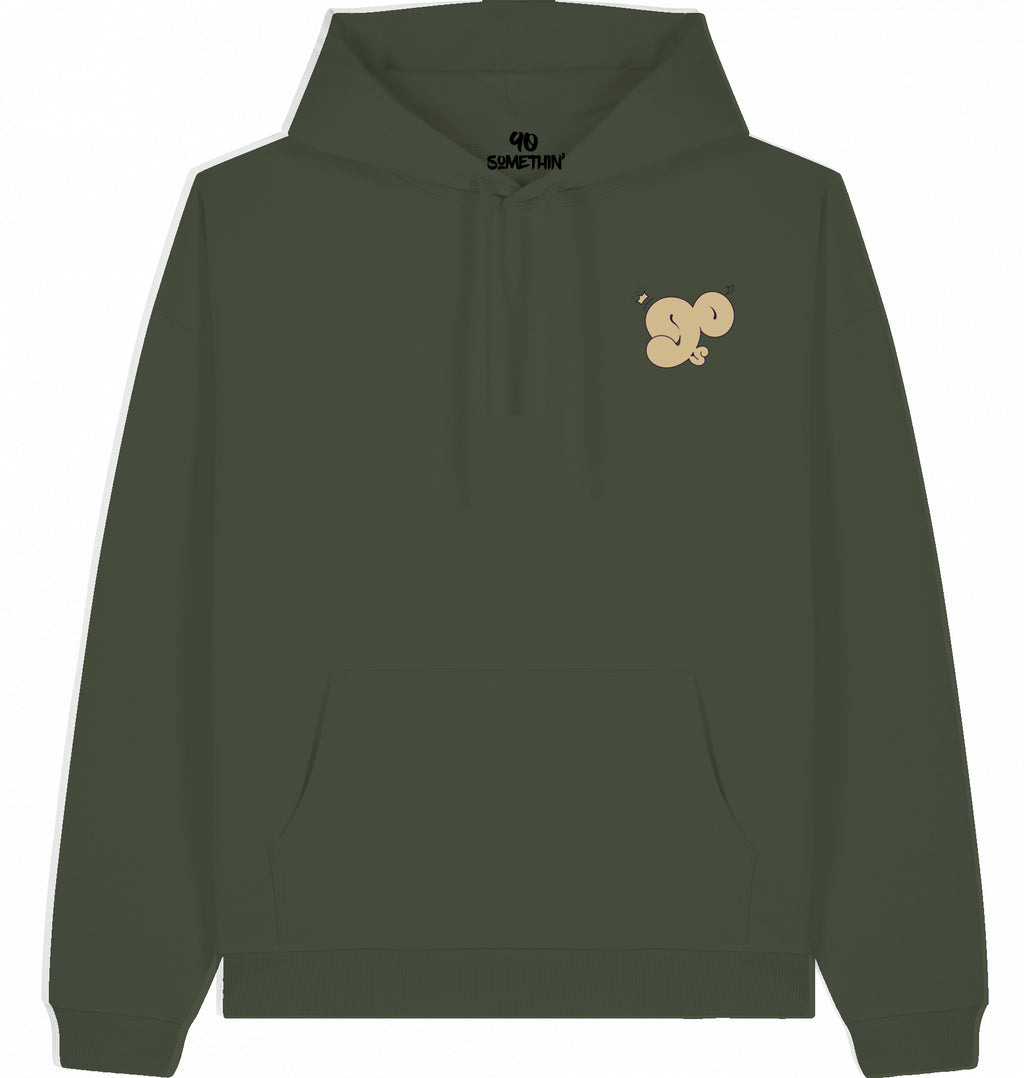 Streetwear Hip-Hop Hoodie Brickwall Hustle Khaki , Gold Somethin , Front