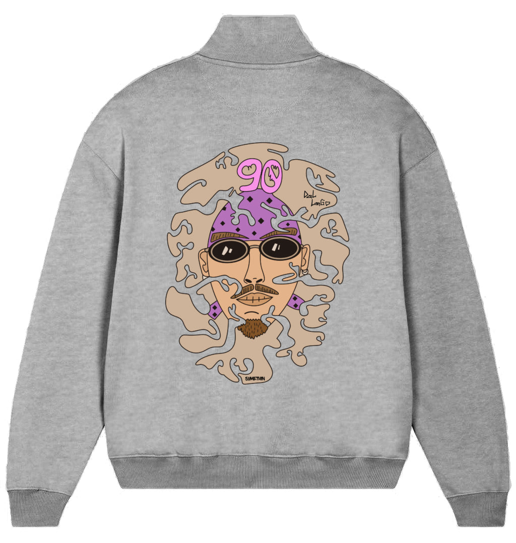 Streetwear Hip Hop half zib  90s Future Vibes Militry Sweater grey back