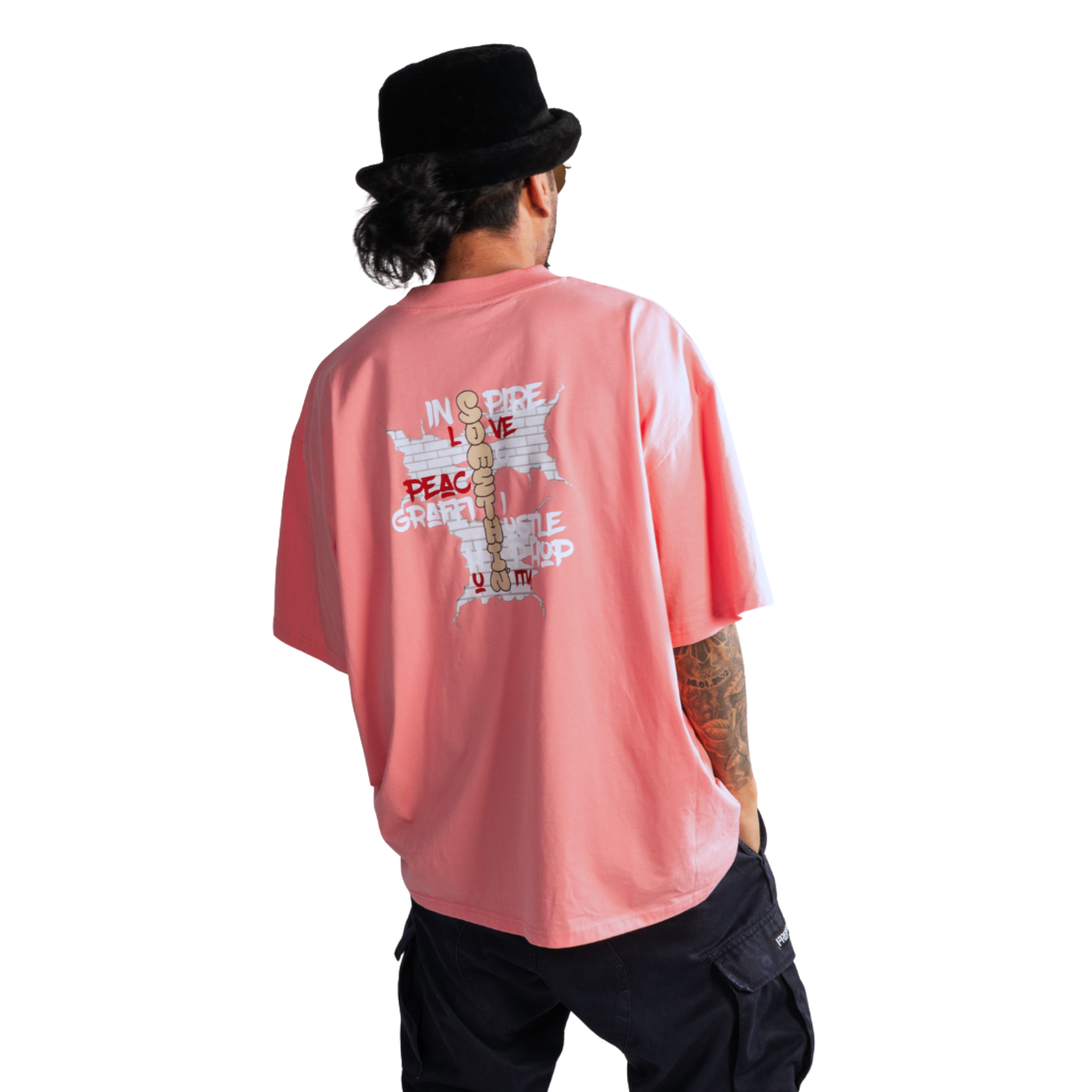 Streetwear Hip Hop T-Shirt Brickwall Hustle Pink Back