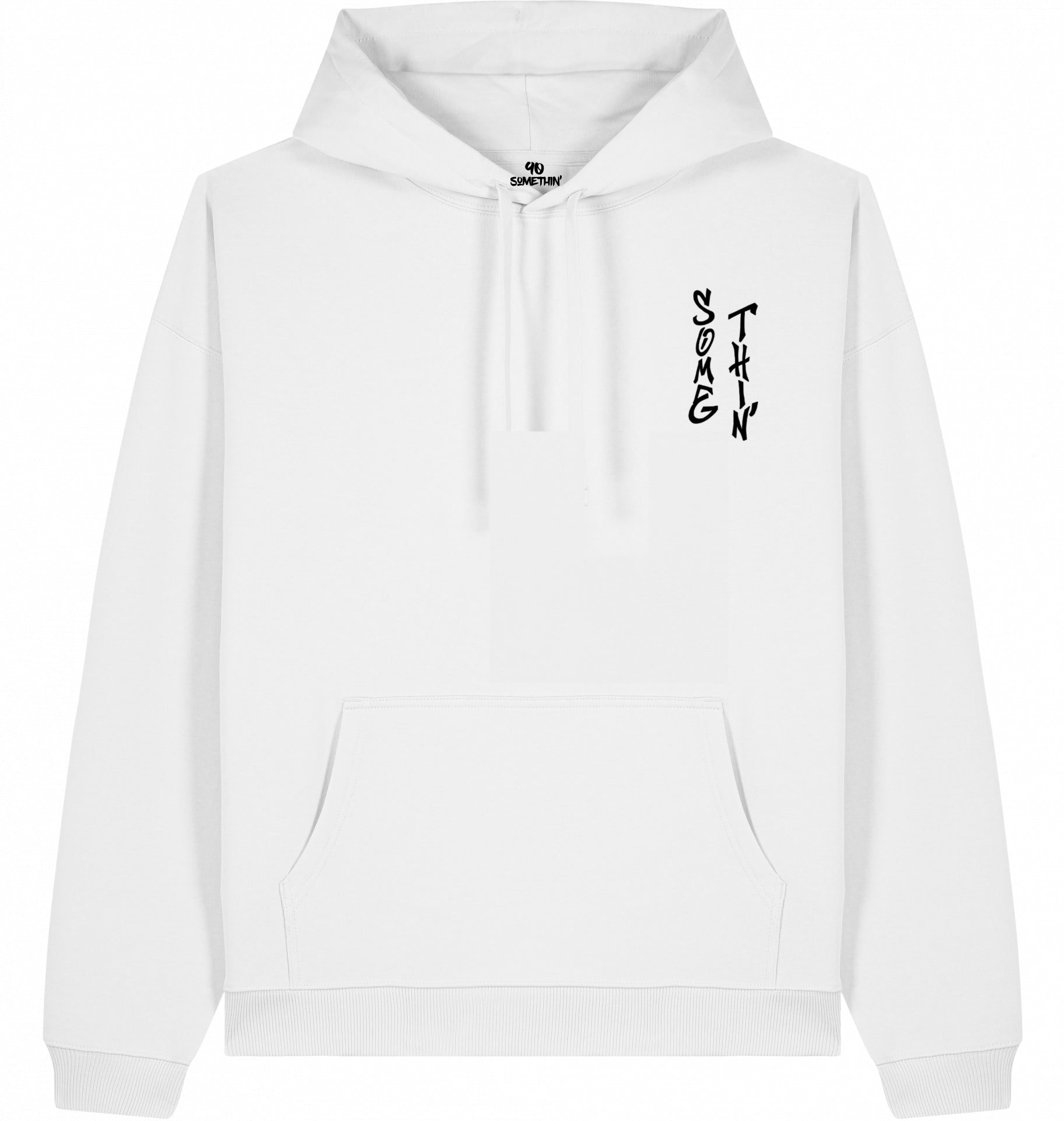 Streetwear Hip-Hop Hoodie Concrete 90 White , Black  Logo Front