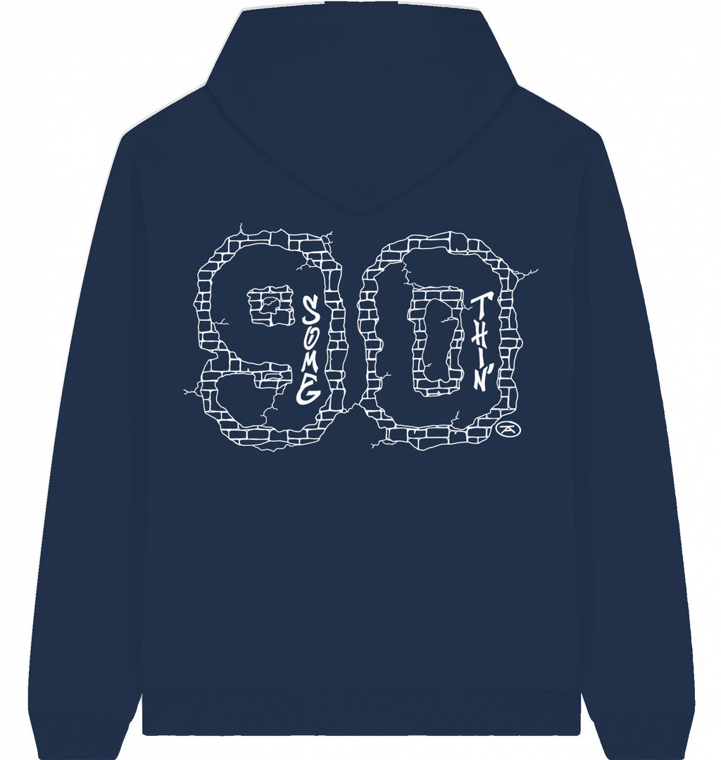 Streetwear Hip-Hop Hoodie Concrete 90 Navy Blue, White  Logo  Back