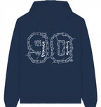 Streetwear Hip-Hop Hoodie Concrete 90 Navy Blue, White  Logo  Back