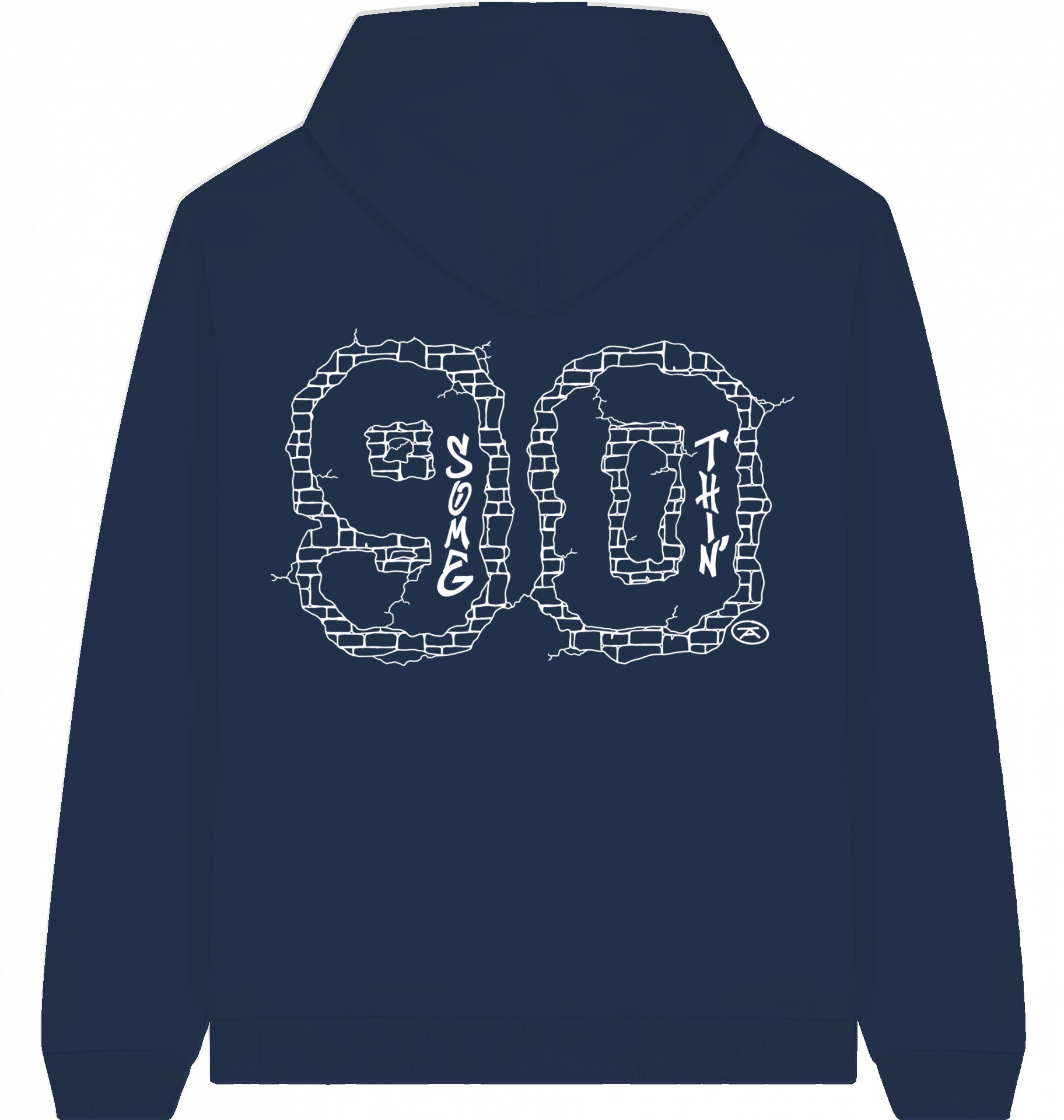 Streetwear Hip-Hop Hoodie Concrete 90 Navy Blue, White  Logo  Back