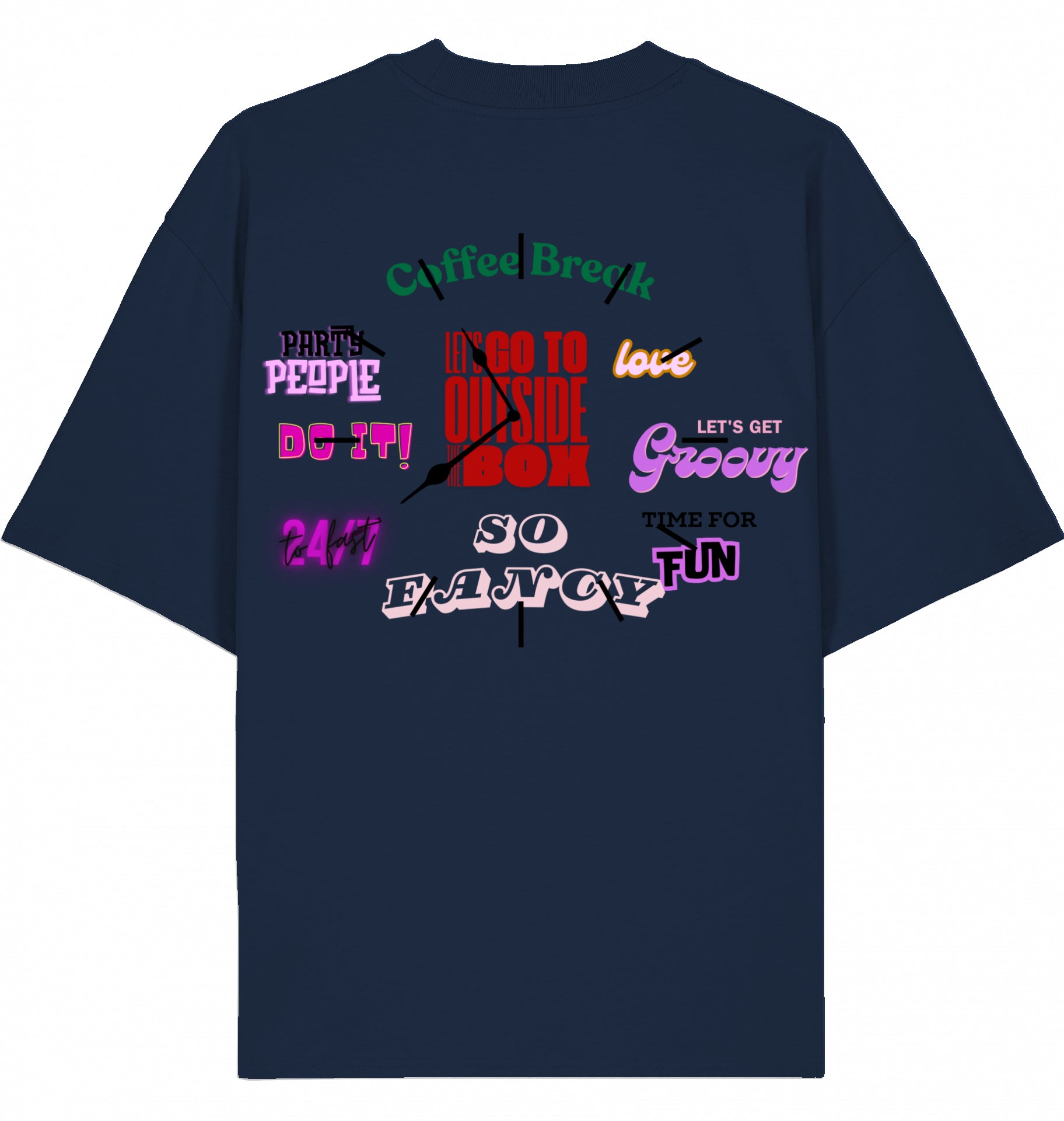  Streetwear Hip-Hop T-Shirt 90s Clock Magazin Navy Blue Back