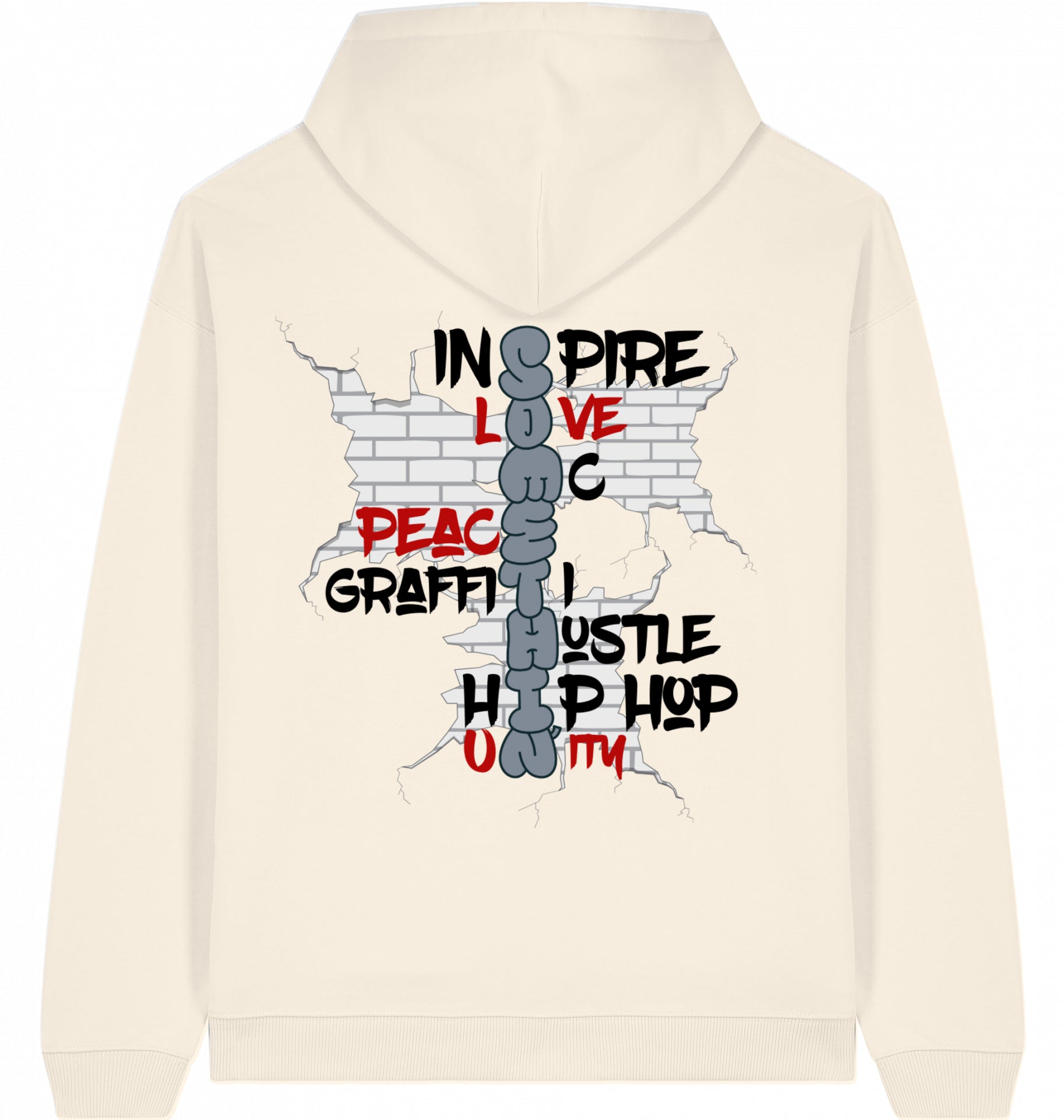 Streetwear Hip-Hop Hoodie Brickwall Hustle Cream Back