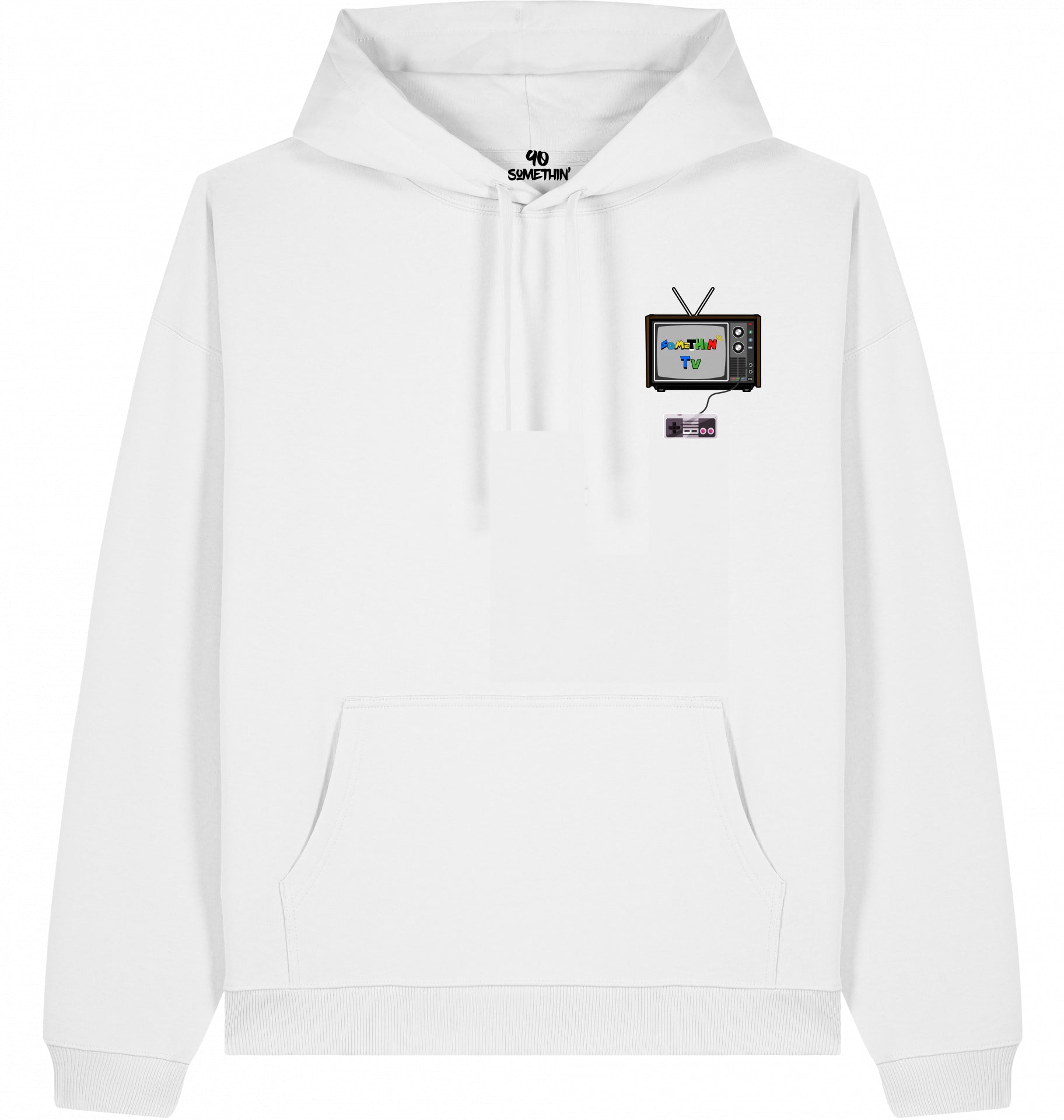Streetwear Hip-Hop Hoodie Somethin` TV White