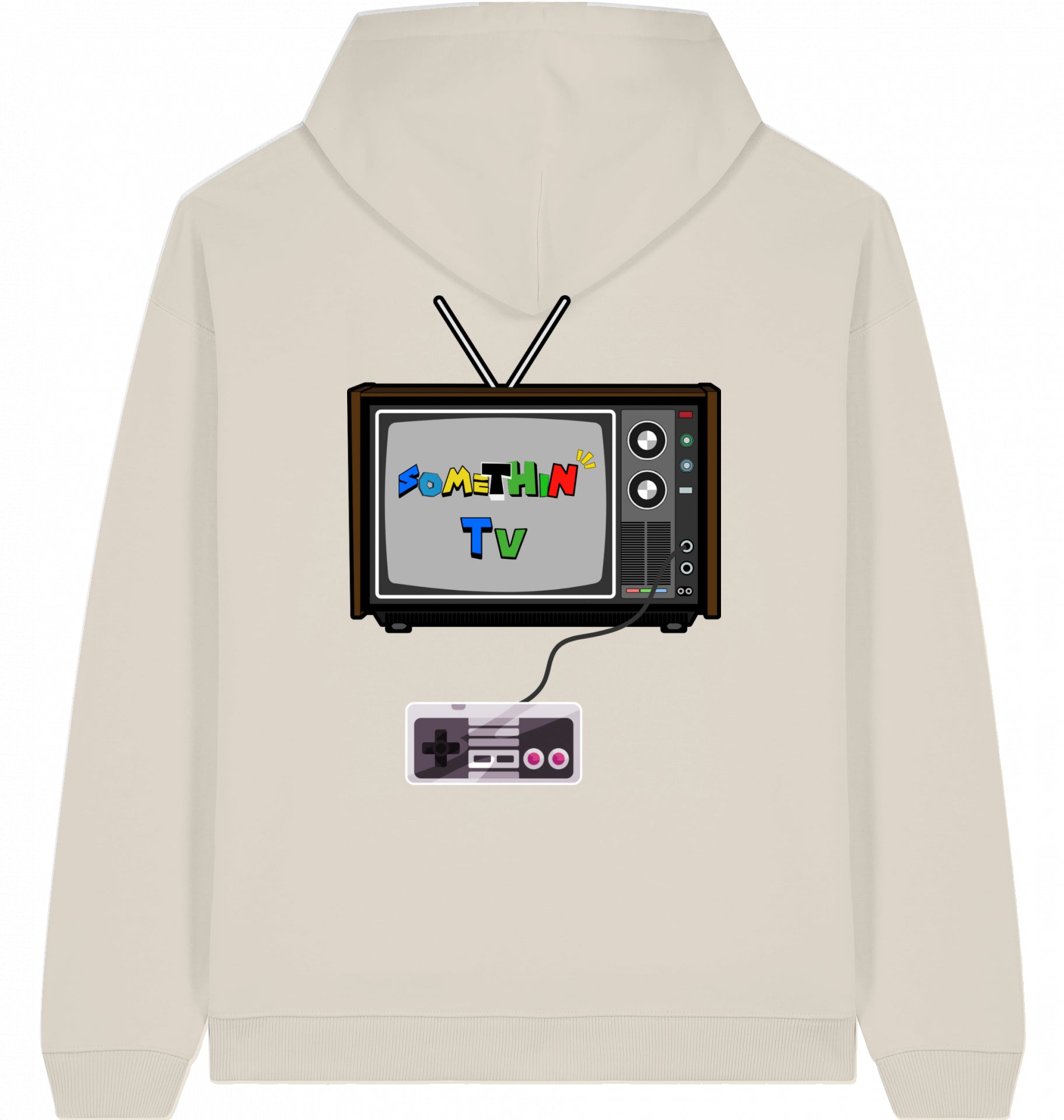 Streetwear Hip-Hop Hoodie Somethin` TV Cream Back