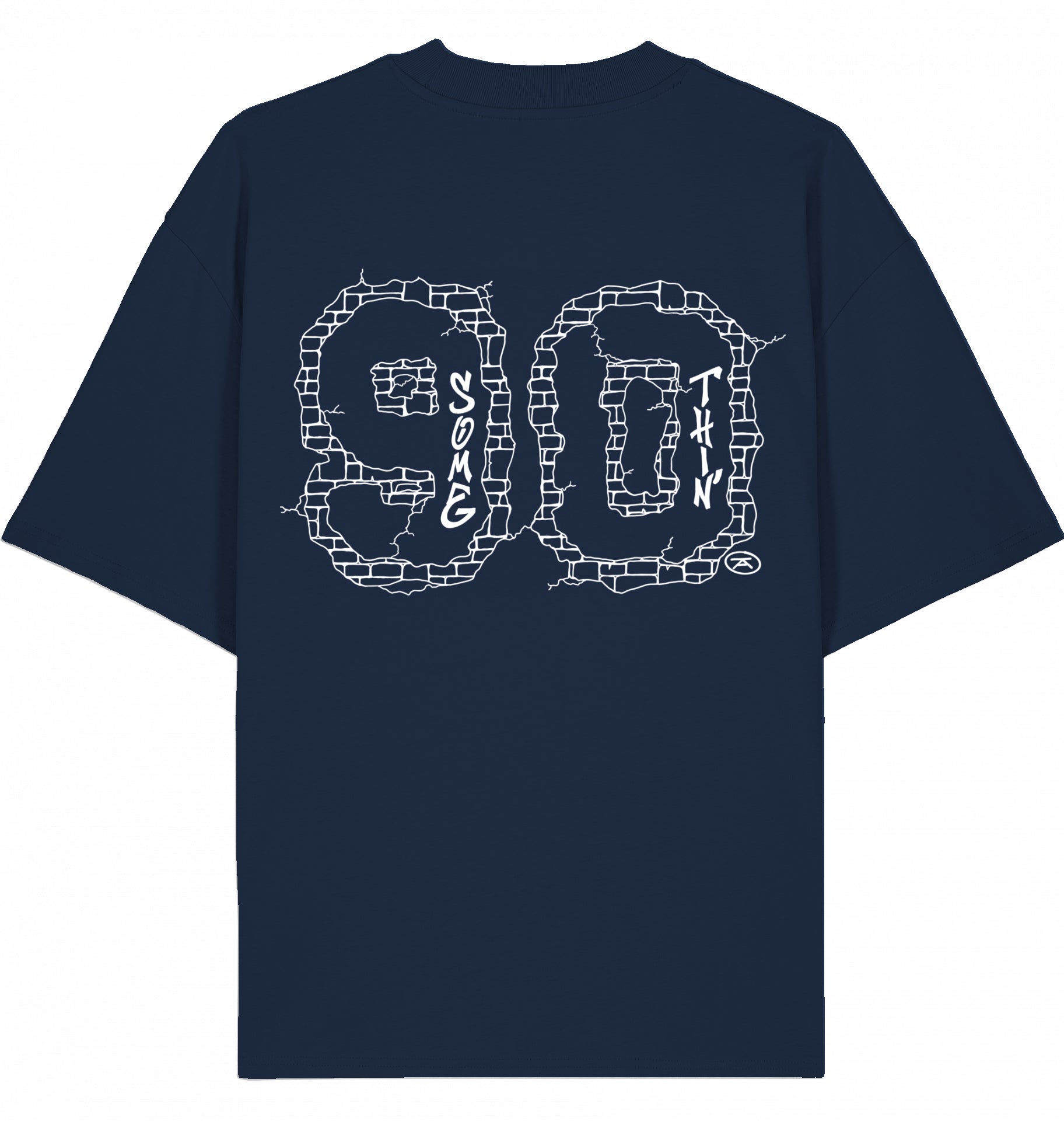 Streetwear Hip-Hop T-Shirt Concrete 90 Navy Blue, White Logo Back