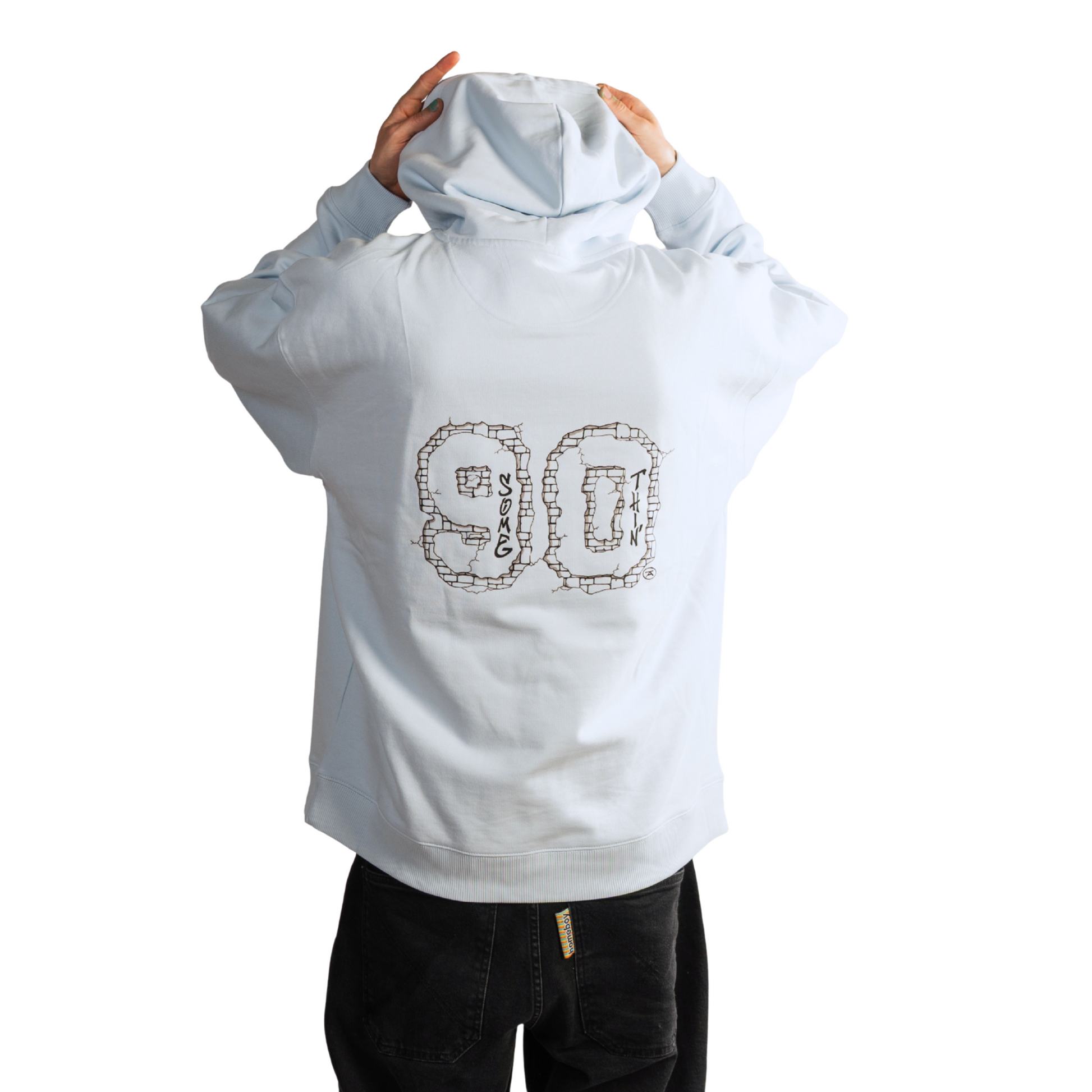Streetwear Hip Hop Hoodie Concrete 90 ice blue Back