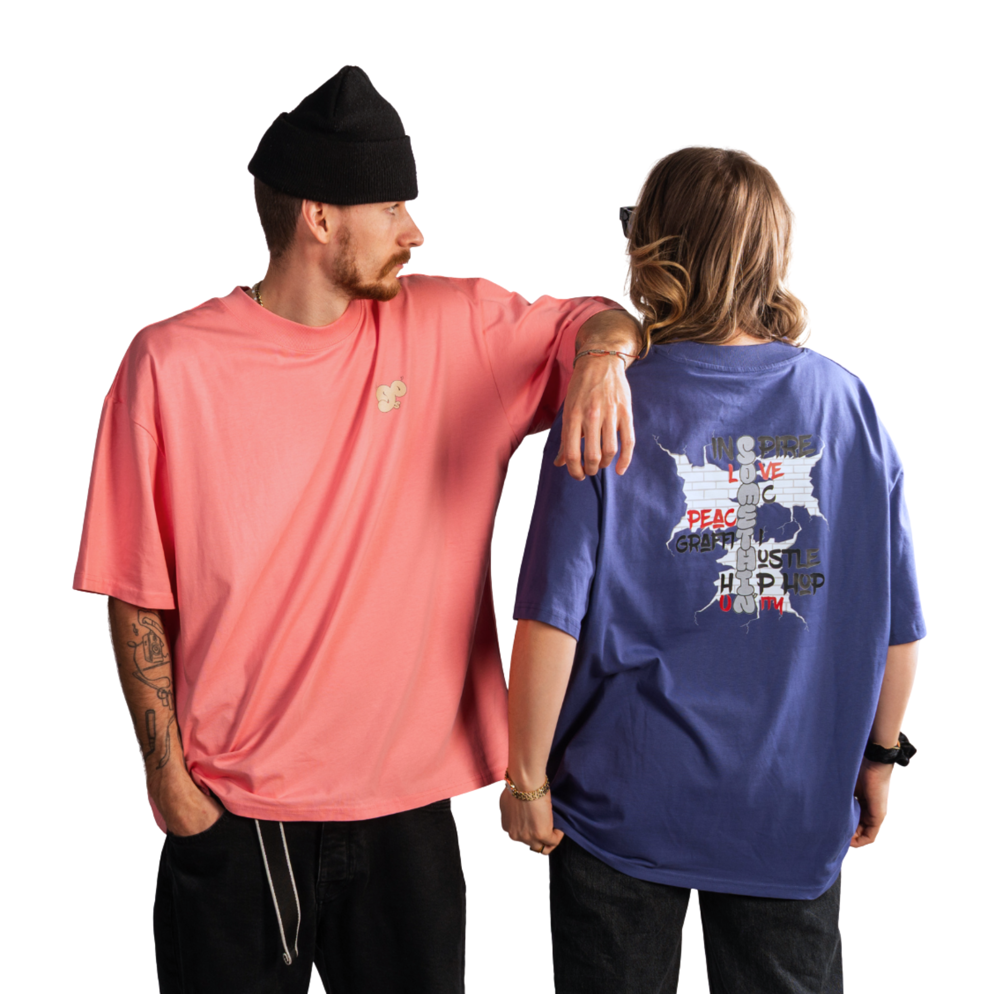Streetwear Hip Hop T-Shirt Brickwall Hustle Pink, Dusk back
