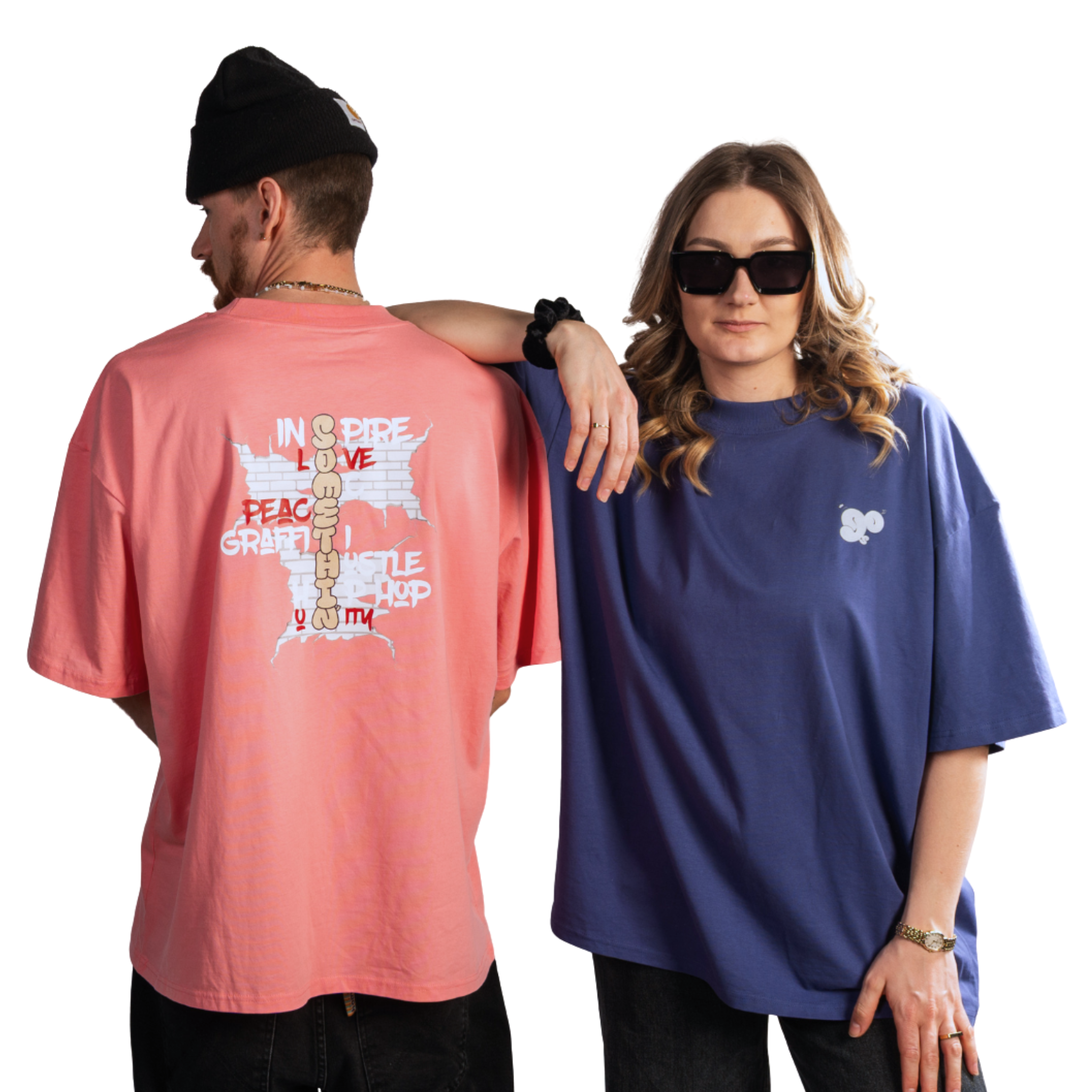 Streetwear Hip Hop T-Shirt Brickwall Hustle Pink, Dusk Front