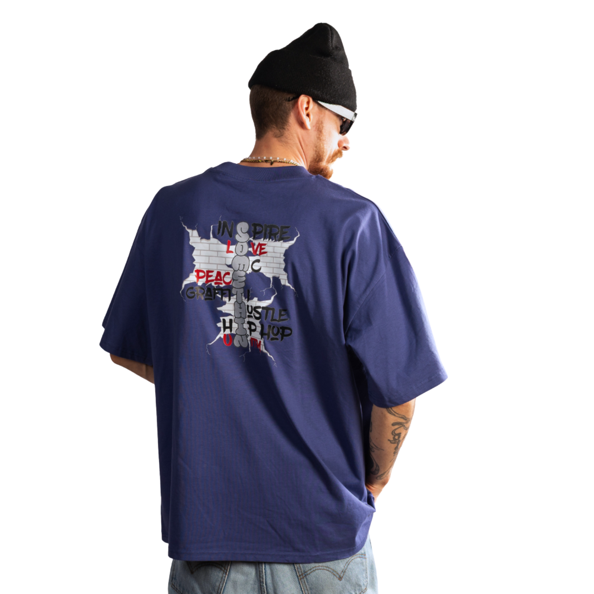 Streetwear Hip Hop Brickwall Hustle Oversized Graffiti Tee Back