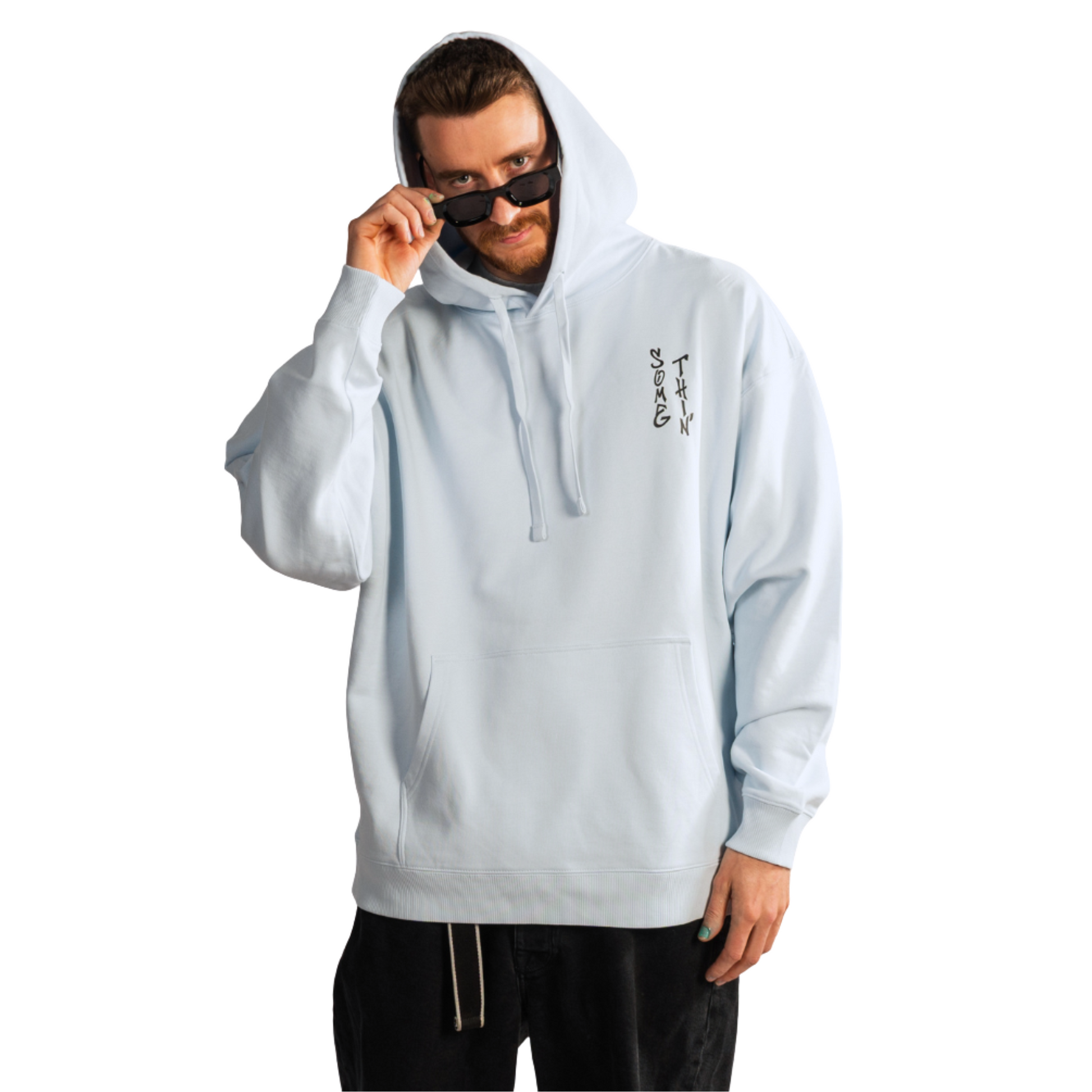 Streetwear Hip Hop Hoodie Concrete 90 ice blue front